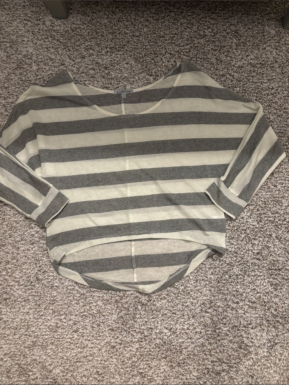 Striped Boatneck Lightweight Sweater Top - Gray & Cream dolman